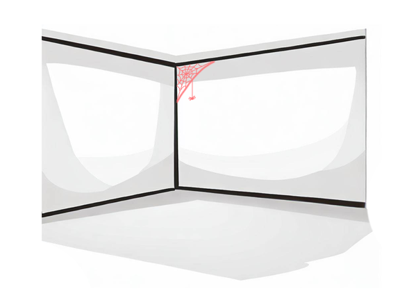 graphic of an empty room with cobweb in the corner